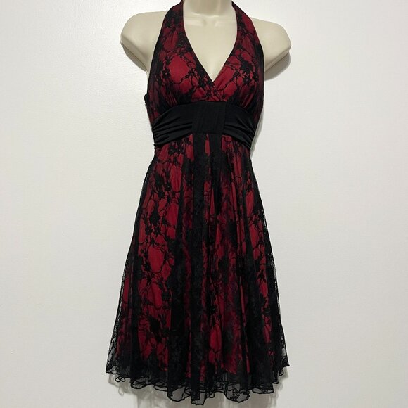 Speechless Juniors Y2K Halter Babydoll Dress Sz S Red Lace Overlay Whimsigoth - Picture 1 of 8